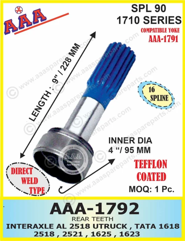 R.T. INTERAXLE 2518 U-TRUCK , TATA 1618 , 2518 , 1625 , 1623 [LATEST] DIRECT HALF YOKE WEILD TYPE TEFFLON COATED