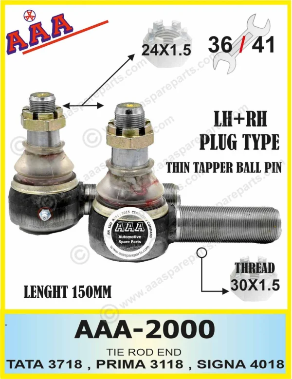 TIE ROD END TATA 3718, PRIMA 3118, SIGNA 4018 SEAL TYPE THIN TAPER BALL PIN