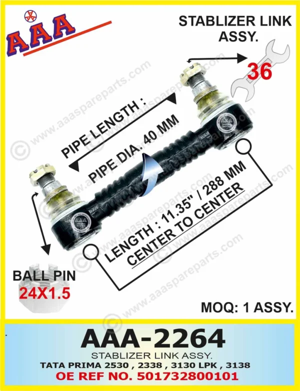 STABLIZER LINK FRONT TATA PRIMA 2530 2338 C TO C 288 MM
