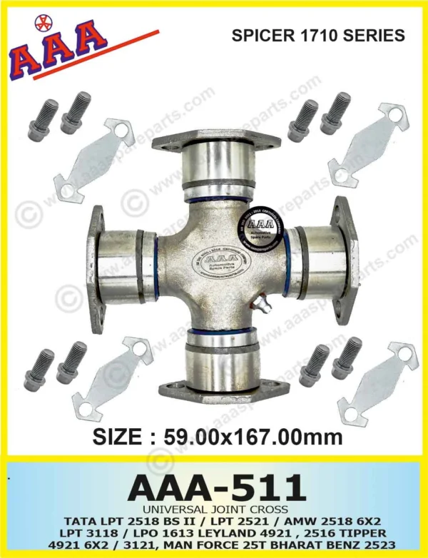 UNIVERSAL JOINT CROSS-TATA 4018 / AMW TRUCK/ TATA 3118/ LEYLAND (SPICER Type) PATTI TYPE (WELDED) [WITH OE GRADE NUTS AND CLIPS]